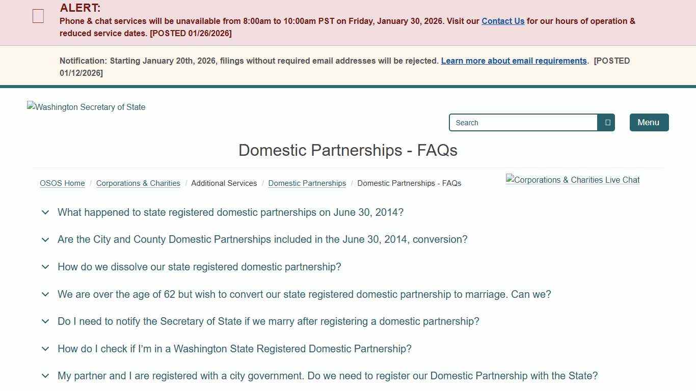 Domestic Partnerships - FAQs WA Secretary of State